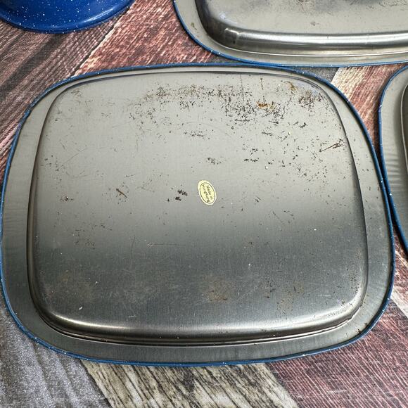 Set of 7 Vintage Blue Speckled Enamelware Graniteware Camp Cup Bowls & Trays - Picture 11 of 13